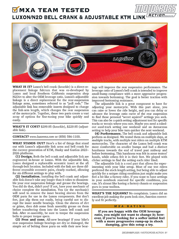 MXA Linkage Review